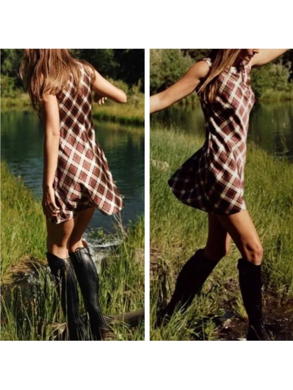 NWT DÔEN M Alamere Norfolk plaid silk dress